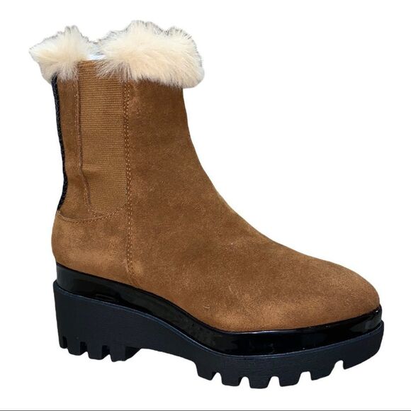 DKNY Latte Brown Suede Bax Wedge Lug Sole Booties 6.5M New - Picture 2 of 8